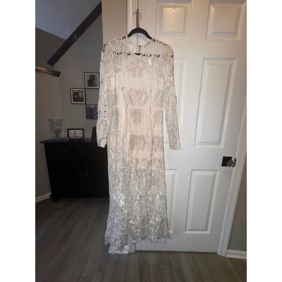 Alexis Floral Lace Maxi Dress‎ Long Sleeve Elegant Evening Gown White L - Picture 7 of 16